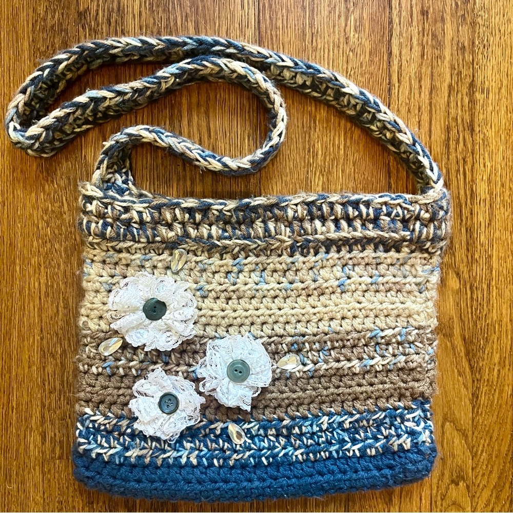 Vtg handmade crochet knit purse crossbody Granny grandmacore country cottage